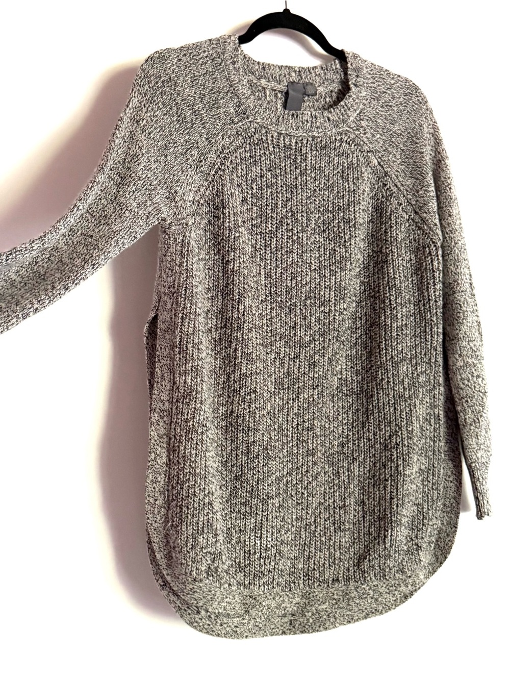 Quinn Salt & Pepper Long Sleeve High Slit Side Sweater